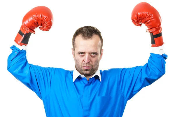 Homem adulto usando luvas de boxe — Fotografia de Stock