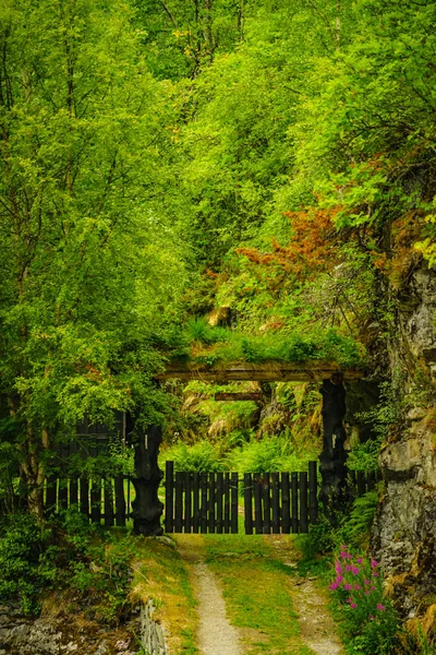 Countryside view and rustic gate — Stock Photo, Image