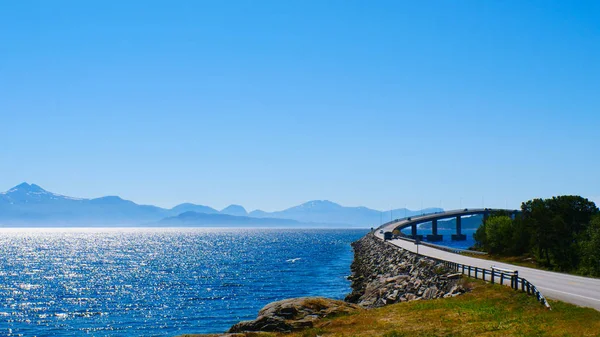 Road bridge Bolsoya, coast landscape Norway — Stock Photo, Image