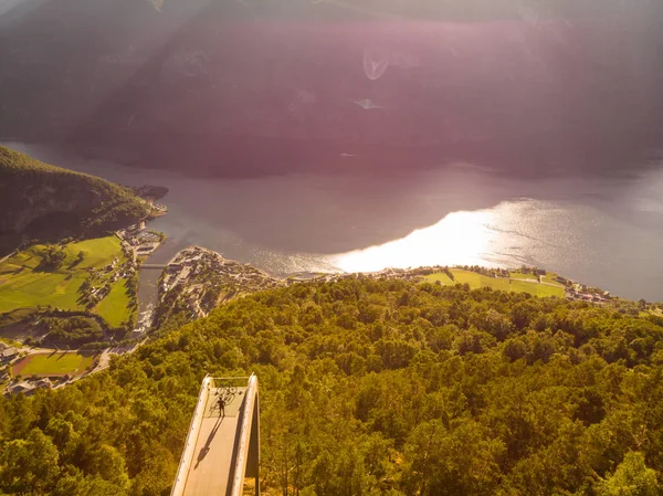 Luftaufnahme. Fjord am Stegastein Aussichtspunkt Norwegen — Stockfoto