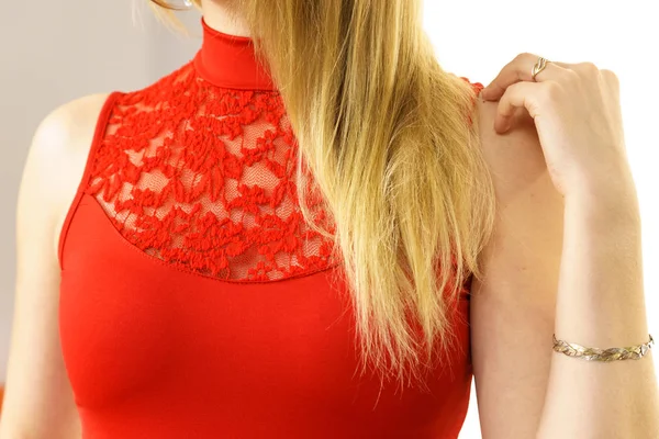 Woman wearing red top — Stock Photo, Image