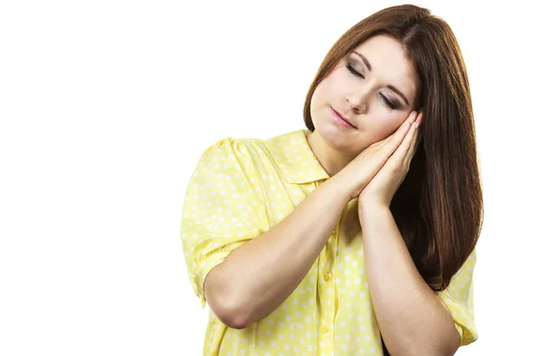 Sleepy calm woman gesturing — Stock Photo, Image