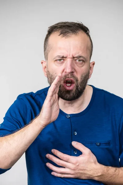 Man choking, coughing having flu — Stock Photo, Image