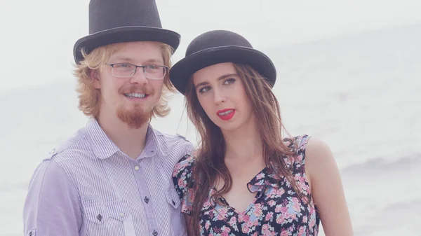 Vintage couple near seaside