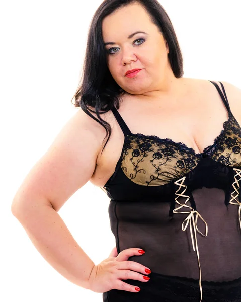 Plus Size Fat Mature Woman Wearing Black Lace Bra Showing Her Big Chest  Breasts, On White. Bosom, Brafitting And Underwear Concept. Stock Photo,  Picture and Royalty Free Image. Image 131398317.