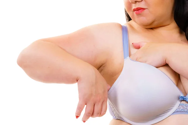 Товста жінка велика груди в бюстгальтері — стокове фото