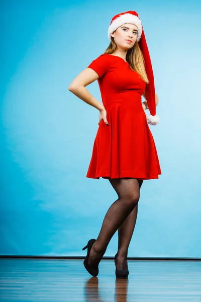Woman wearing Santa Claus helper costume dress — Stock Photo, Image
