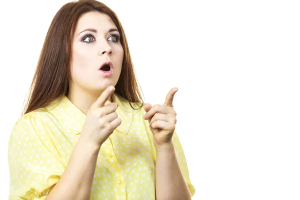 Shocked amazed woman gesturing with hands — Stock Photo, Image