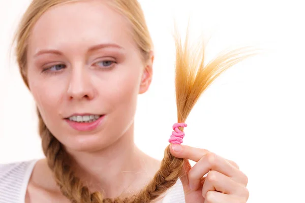 Blonde girl with braid hair — Stock Photo, Image