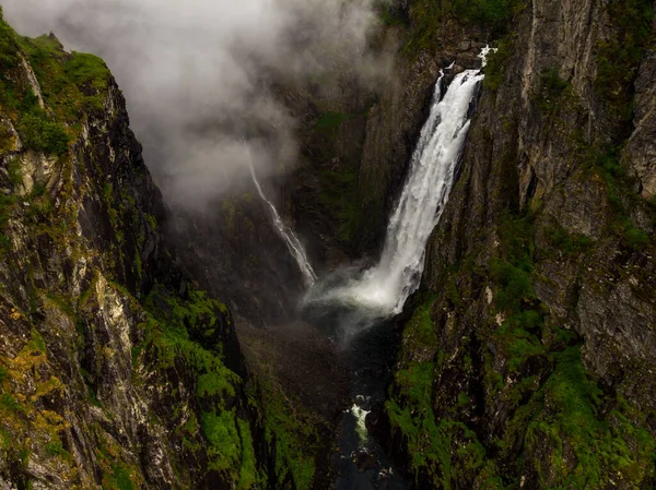 Voringsfossen Waterfall Green Summer Mountains Mabodalen Canyon Norway National Tourist — Stock Photo, Image