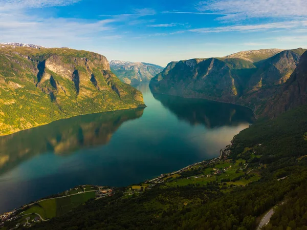 Aurlandsfjord Paisagem Fiorde Noruega Escandinávia Rota Turística Nacional Aurlandsfjellet — Fotografia de Stock