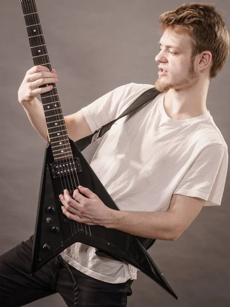 Hombre Tocando Guitarra Eléctrica Durante Concierto Instrumento Musical Adolescente Chico — Foto de Stock