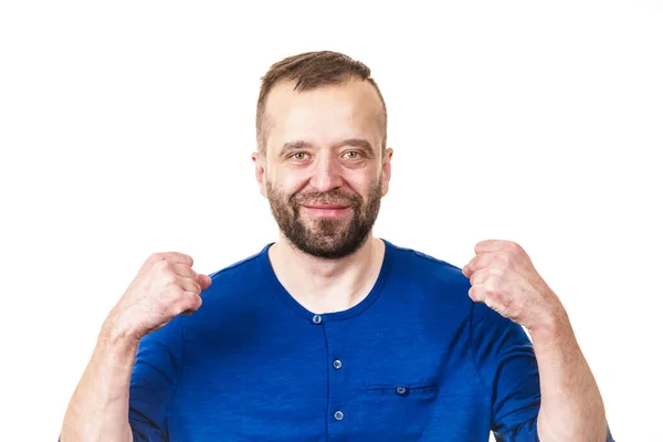 Funny Adult Man Guy Folling Gesturing Hands Positive Emotions Concept — Stock Photo, Image