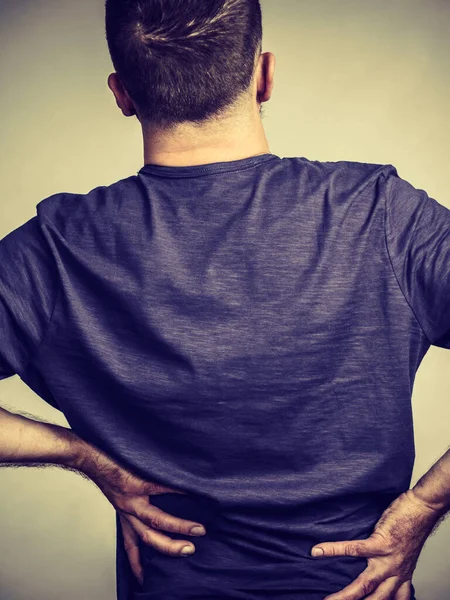 View Back Man Having Terrible Loins Pain Ache Guy Suffering — Stock Photo, Image