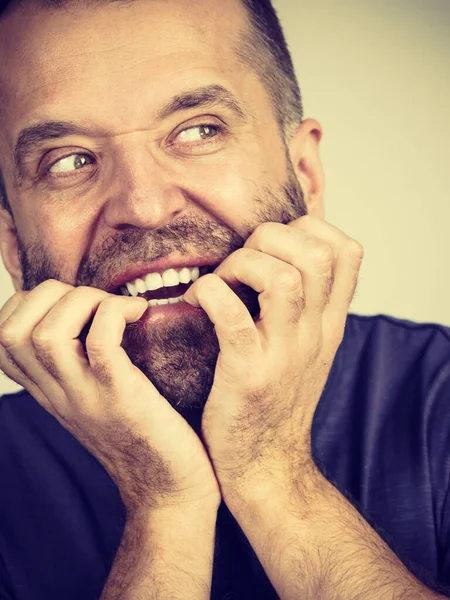 Stress Ansiedade Emoções Problemas Conceito Homem Assustado Stressado Morder Unhas — Fotografia de Stock