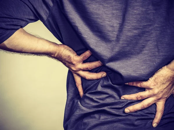 View Back Man Having Terrible Loins Pain Ache Guy Suffering — Stock Photo, Image