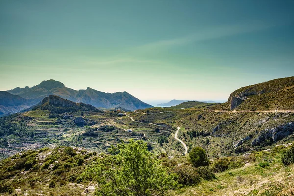 Paesaggio Montano Spagnolo Vista Sulla Costa Del Mare Lontananza Vacanza — Foto Stock