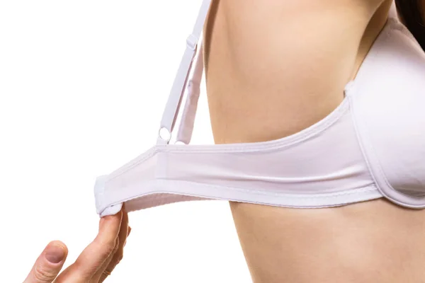 Mulher Usar Soutien Errado Uma Banda Muito Larga Peito Feminino — Fotografia de Stock