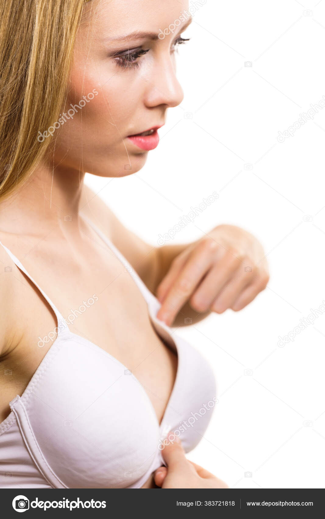 Young Woman Small Boobs Wearing Bra Big Gapping Cup Female Stock Photo by  ©Voyagerix 383721818