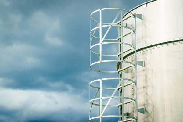 Leiter Auf Landwirtschaftlichem Silo Lagertank Angebaut Landwirtschaftlichen Nutzpflanzen Verarbeitungsanlage Außenseite — Stockfoto