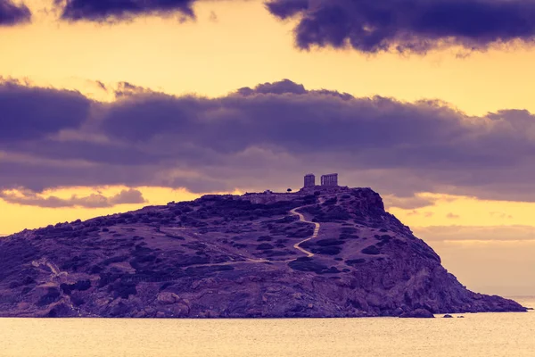 Grecia Cabo Sounion Ruinas Antiguo Templo Poseidón Amanecer Por Mañana — Foto de Stock