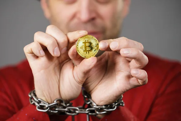 Man Having Problems Crypto Currency Adult Guy Being Tied Block — Stock Photo, Image