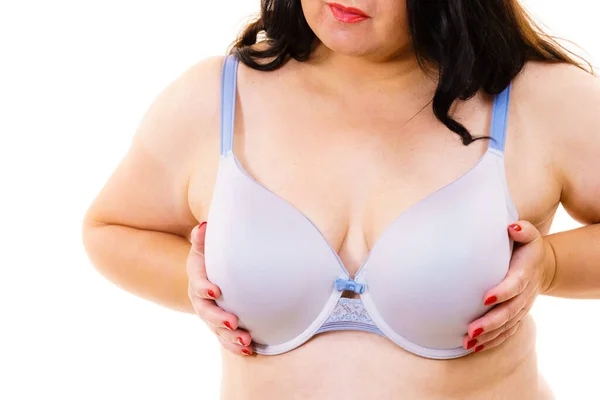 Size Fat Mature Woman Wearing Bra White Female Breast Lingerie — Stock Photo, Image