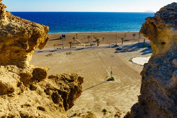 Mazarron Yakınlarındaki Bolnuevo Plaj Boyunca Sersemletici Kaya Erozyon Oluşumları Doğal — Stok fotoğraf