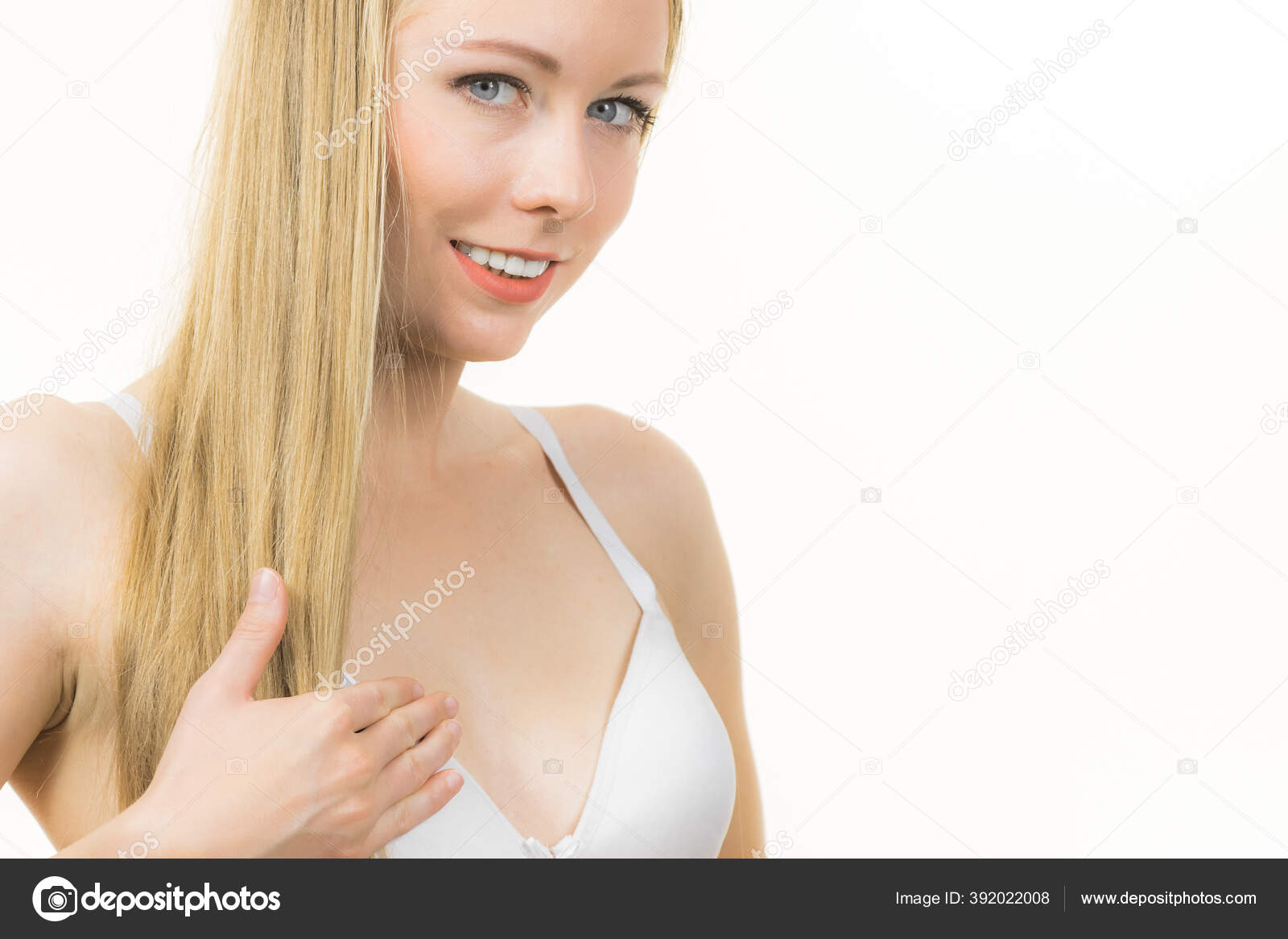 Girl Shows On Her Small Perfect Breasts In Bra Stock Photo
