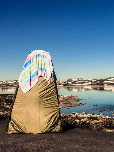 Doccia Portatile Tenda Bagno Sulla Natura Norvegese Itinerario Turistico Nazionale — Foto Stock