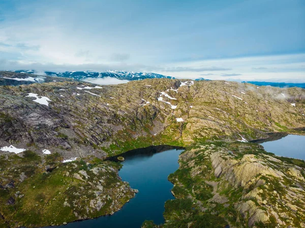 Flygfoto Sjöar Stensteniga Berg Norges Landskap Norsk Turist Naturskön Rutt — Stockfoto