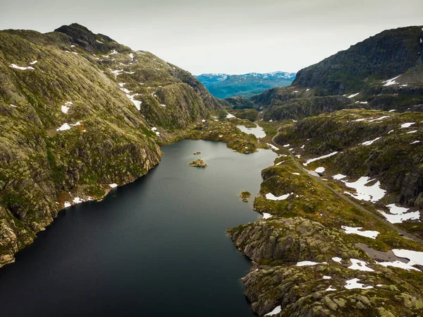 Luchtfoto Noorwegen Landschap Weg Meren Stenige Rotsen Bergen Noorse Nationale — Stockfoto
