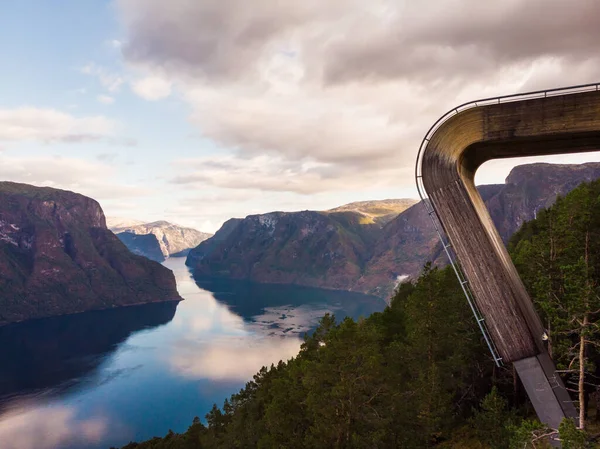 Aerial View Aurlandsfjord Landscape Stegastein Viewing Point Early Morning Norway — Stock Photo, Image