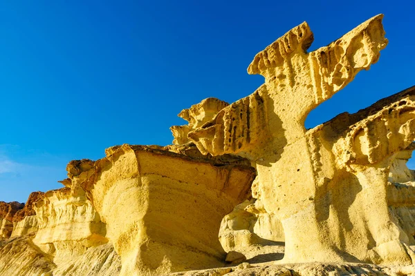 Famosas Formaciones Erosión Rocosa Bolnuevo Cerca Mazarrón Formas Arenisca Amarilla —  Fotos de Stock