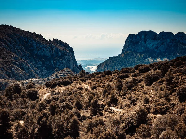 Paesaggio Montano Spagnolo Vista Sulla Costa Del Mare Lontananza Vacanza — Foto Stock