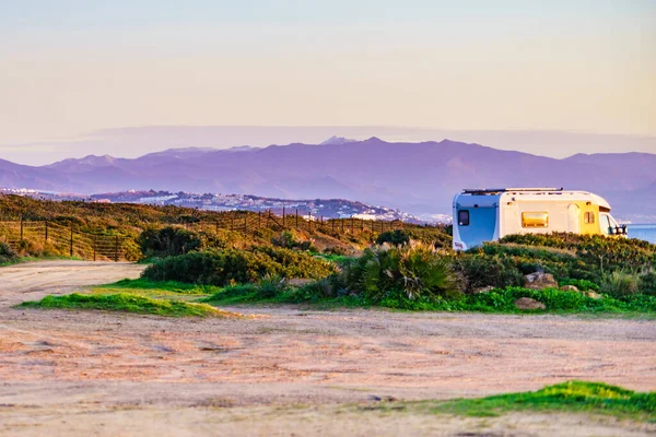 Camper Mediterranean Coast Beach Torrecarbonera Punta Mala Alcaidesa Spain Vacation — Stock Photo, Image