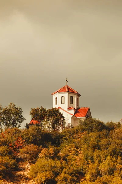 Little Church Chapel Hill Blue Sky Stormy Clouds Republic Macedonia — Stock Photo, Image