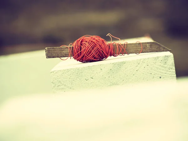 String Net Wooden Stick Tool Help You Set Straight Distances — Stock Photo, Image