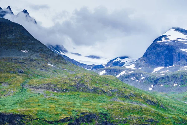 Letní Horská Krajina Norsku Zataženo Národní Turistická Malebná Trasa Sognefjellet — Stock fotografie