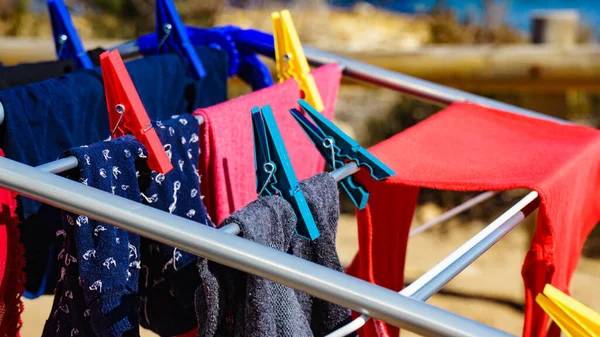 Camping Beach Adventure Concept Clothes Hanging Dry Laundry Line Outdoor — Stock Photo, Image