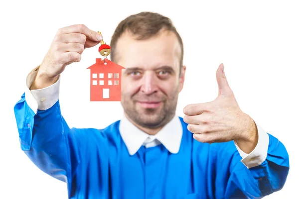 Epargne Des Ménages Concept Immobilier Ménager Homme Heureux Tenant Des — Photo