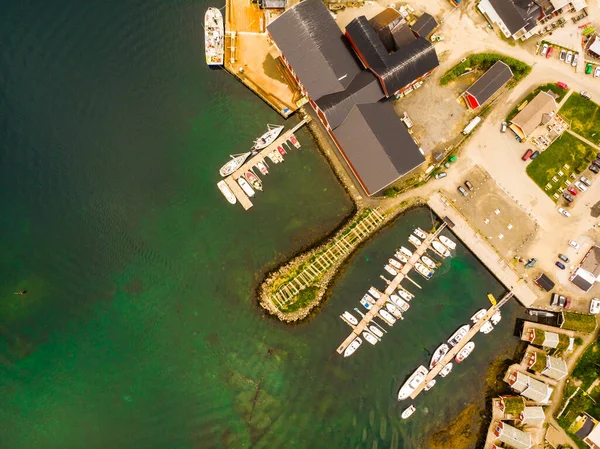 Top View Sea Fjord Shore Reine Village Lofoten Islands North — Stock Photo, Image