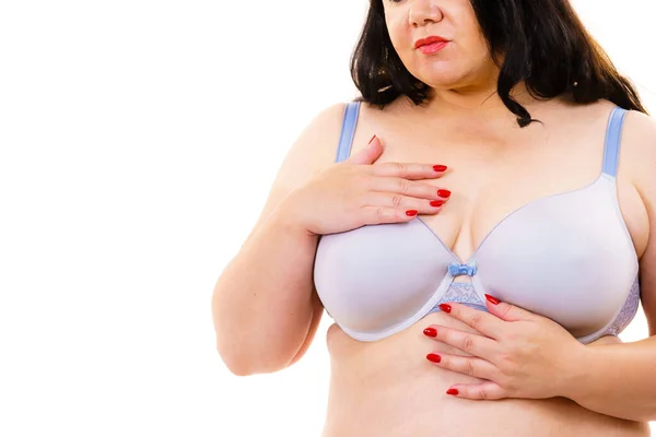 Size Dicke Reife Frau Trägt Auf Weiß Weibliche Brüste Dessous — Stockfoto