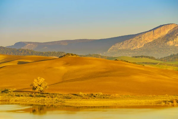 Paesaggio Naturale Spagnolo Lago Embalse Del Guadalhorce Dintorni Ardales Reservoir — Foto Stock