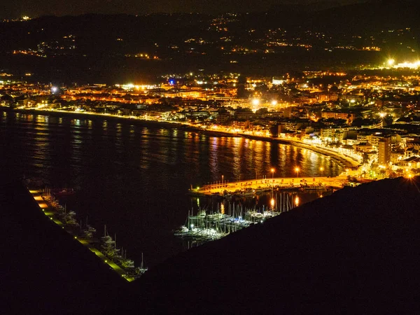 Javea Stadt Bei Nacht Kap San Antonio Mittelmeerküste Der Costa — Stockfoto