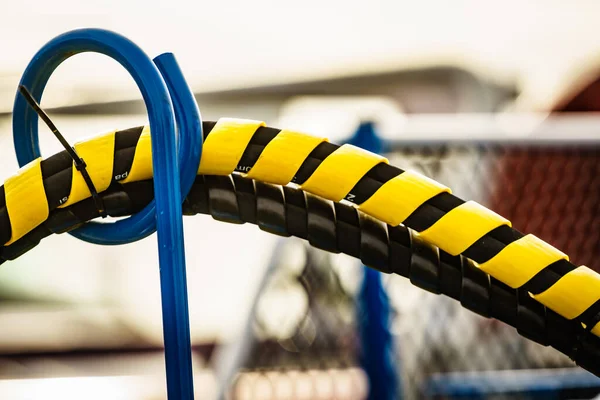 Hydraulic Connections Hoses Black Yellow Spiral Guard Wraps Machinery Industrial — Stock Photo, Image