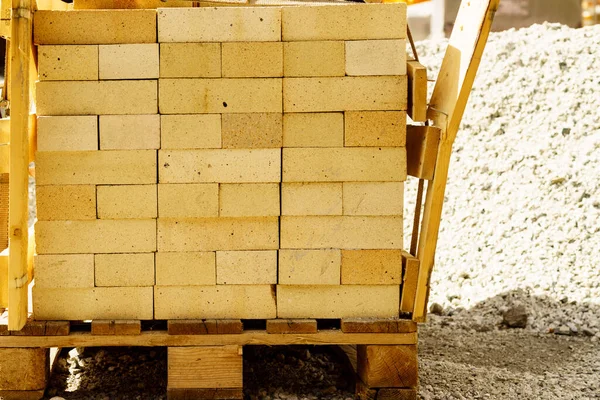 Tijolo Paleta Madeira Material Construção Canteiro Obras Indústria — Fotografia de Stock