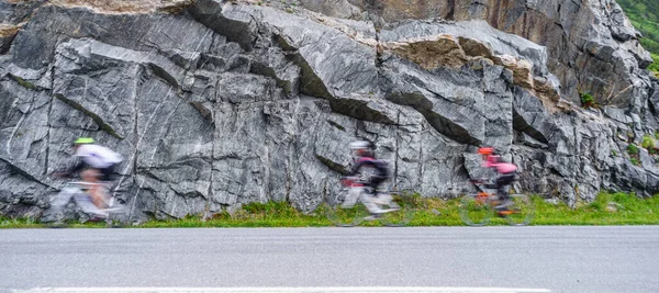 Biker Cyclists Driving Riding High Speed Sport People Blurry Taking — Stock Photo, Image