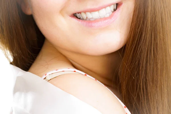 Woman Underwear Dotted Shirt Showing Her Shoulder — Stock Photo, Image