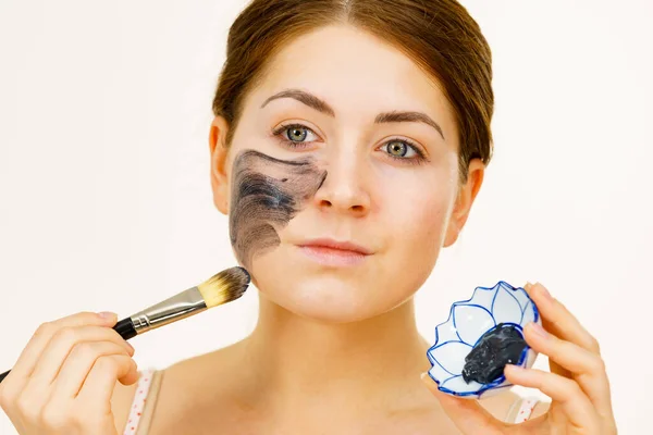 Woman Being Applying Clay Carbo Detox Mask Her Face Female — Stock Photo, Image